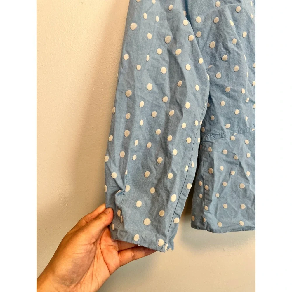 Madewell Blue Polka Dot Cotton‎ Puff Sleeve Peplum Button Front Top L1607 Size 2